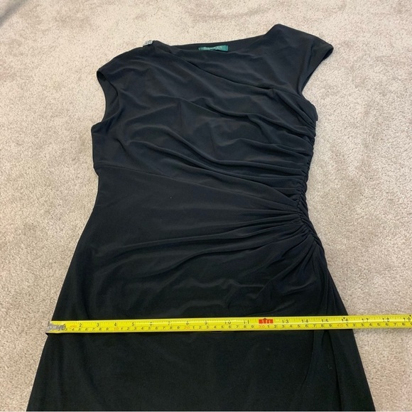 Lauren Ralph Lauren black asymmetrical slit cutout sleeveless ruched dress 8 - Picture 16 of 17